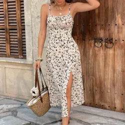 Vestido beige estampado