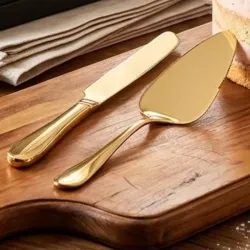 Set de Cortadores de Pastel de boda Dorado Fino