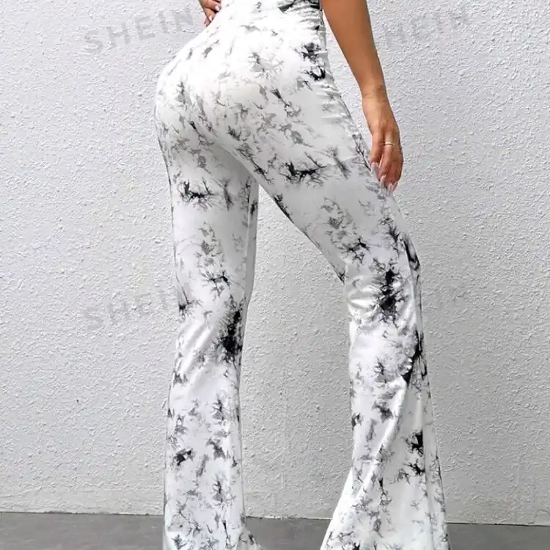 0026 EZwear Pantalones largos elegantes y acampanados con estampado Tie Dye para mujeres