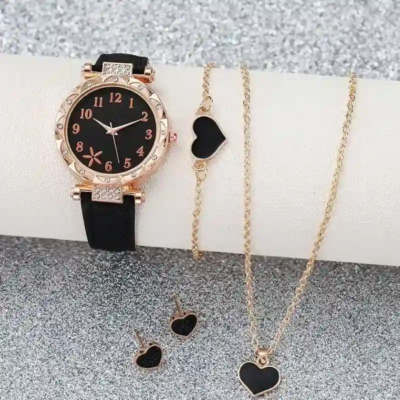 0037 Conjunto de 5 piezas que incluye pulseras, collares, aretes, piedras de imitación, relojes de cuarzo de moda como regalos para mamá y ella