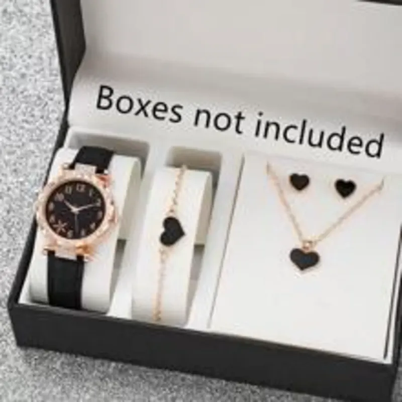 0037 Conjunto de 5 piezas que incluye pulseras, collares, aretes, piedras de imitación, relojes de cuarzo de moda como regalos para mamá y ella