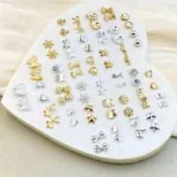 0042  Pendientes de botón hipoalergénicos con diseños de corazón, pentágono, mariposa, corona y nota musical para mujeres