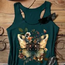 0045 SHEIN LUNE Parte superior de tirantes informal con estampado de mariposas y flores para mujer, para el verano