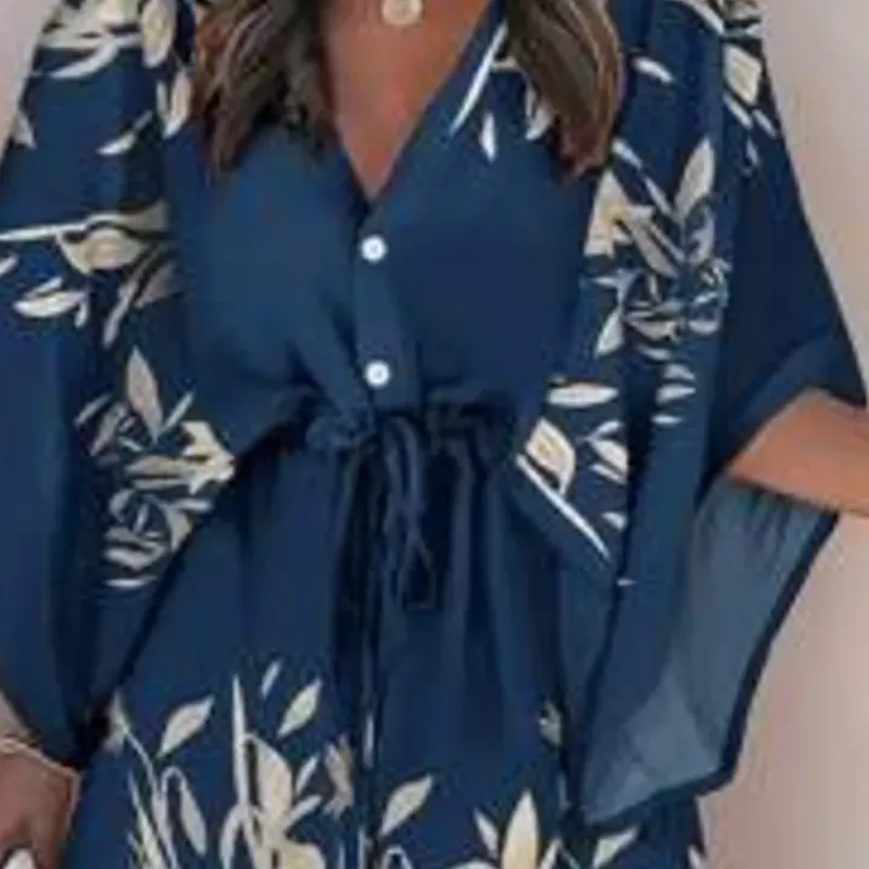 0046 SHEIN LUNE Vestido De Manga Murciélago Impreso Para Mujer Con Diseño Botánico