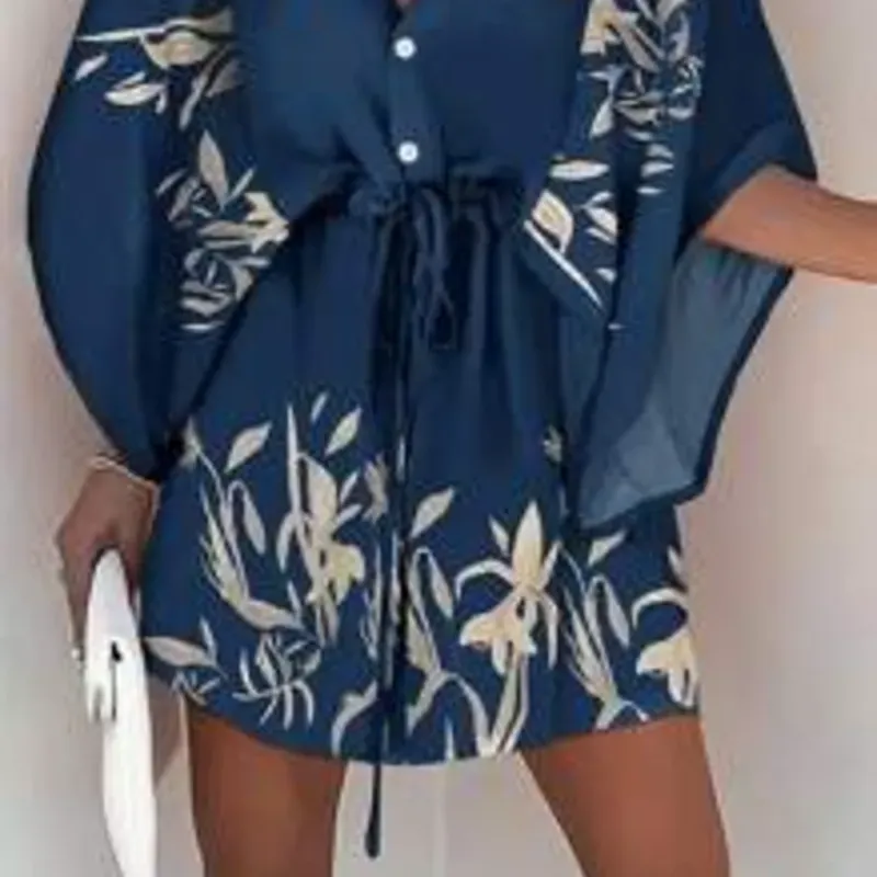 0046 SHEIN LUNE Vestido De Manga Murciélago Impreso Para Mujer Con Diseño Botánico