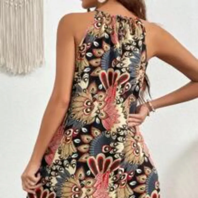 0049 SHEIN VCAY Vestido con estampado de plantas de cuello halter