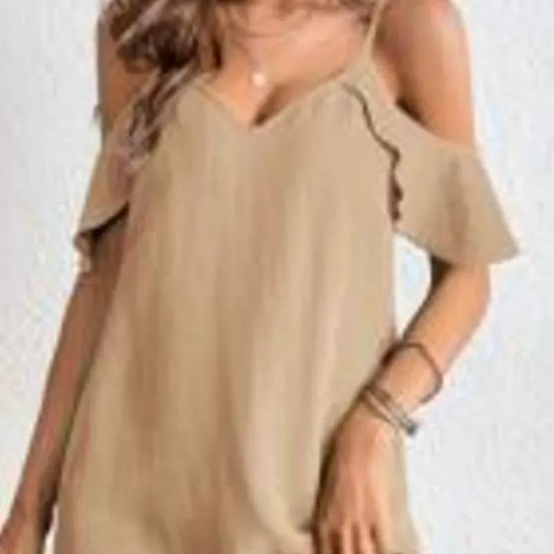 0054 SHEIN VCAY Vestido túnico de hombros descubiertos ribete con fruncido