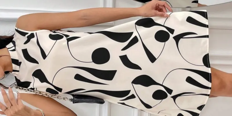 0060 SHEIN Raffinéa Vestido Sin Mangas Con Cuello Levantado Y Estampado Al Azar
