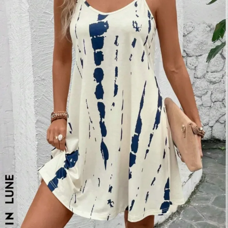 0063 SHEIN LUNE Summer Casual Tie Dye Spaghetti Strap Dress For Holiday