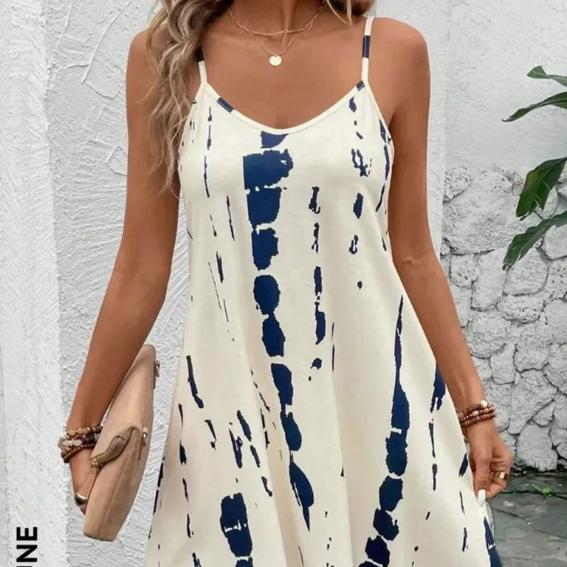 0063 SHEIN LUNE Summer Casual Tie Dye Spaghetti Strap Dress For Holiday