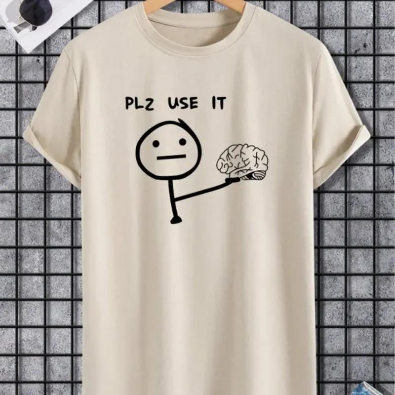 0064 Manfinity Hombres Camiseta con estampado de slogan y dibujos animados