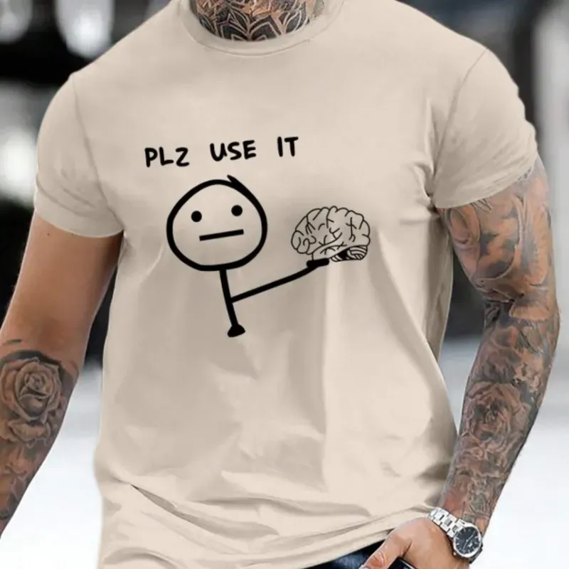 0064 Manfinity Hombres Camiseta con estampado de slogan y dibujos animados
