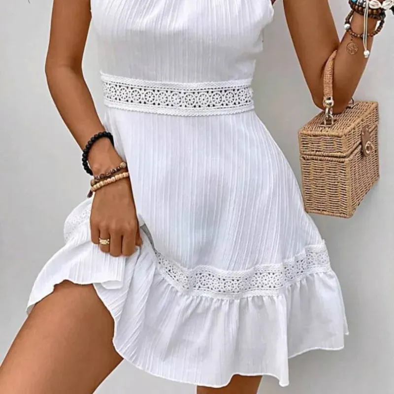 0072SHEIN LUNE Vestido panel con encaje de espalda abierta bajo con fruncido