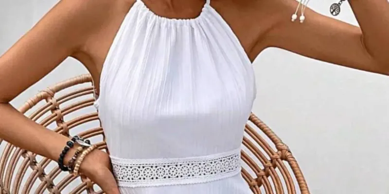 0072SHEIN LUNE Vestido panel con encaje de espalda abierta bajo con fruncido