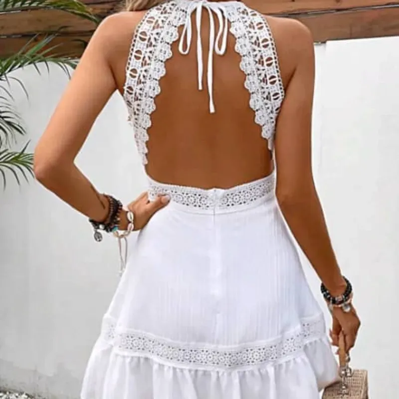 0072SHEIN LUNE Vestido panel con encaje de espalda abierta bajo con fruncido