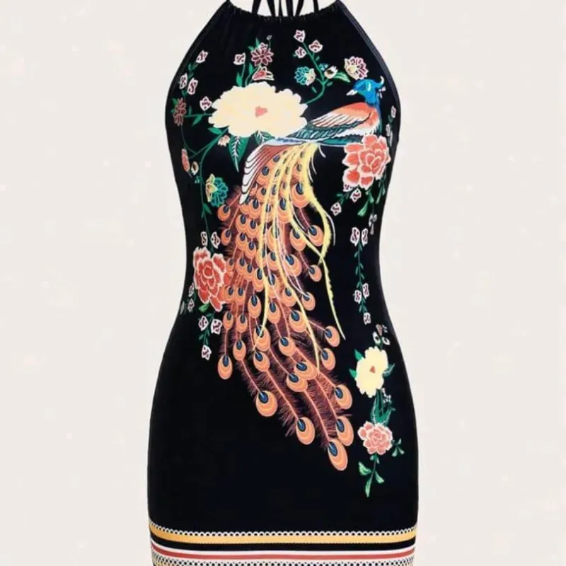 0073 SHEIN LUNE Vestido de tirantes simples de mujer para uso diario con estampado flora