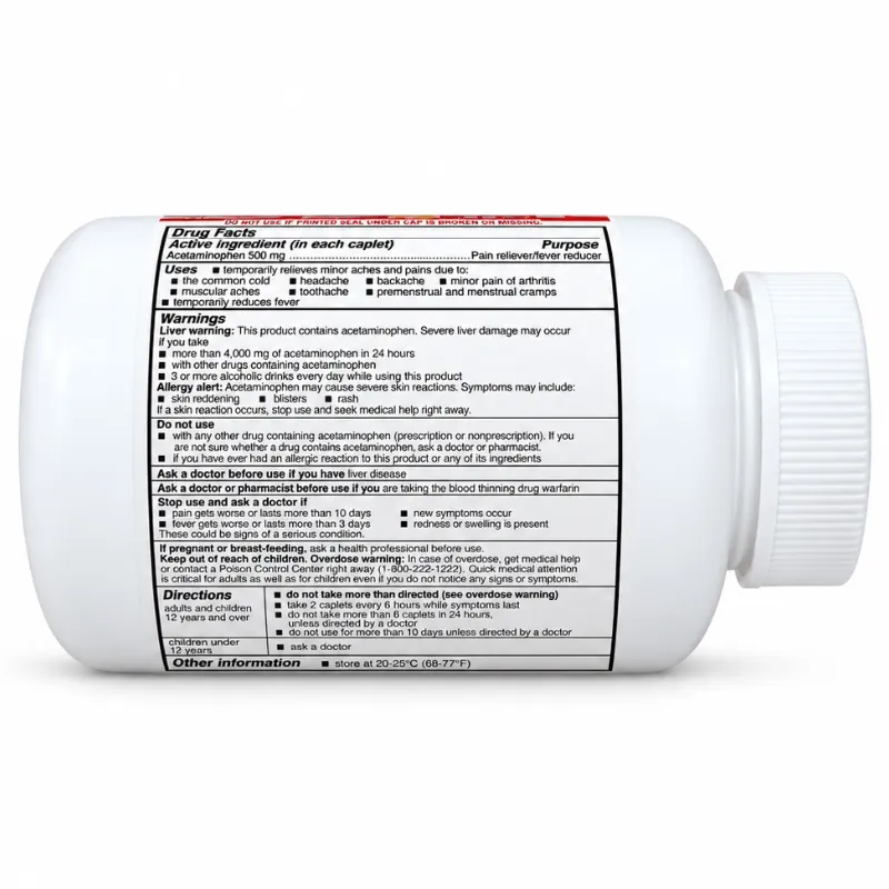Acetaminofén 500 mg Extra Fuerte – 500 Capletas.