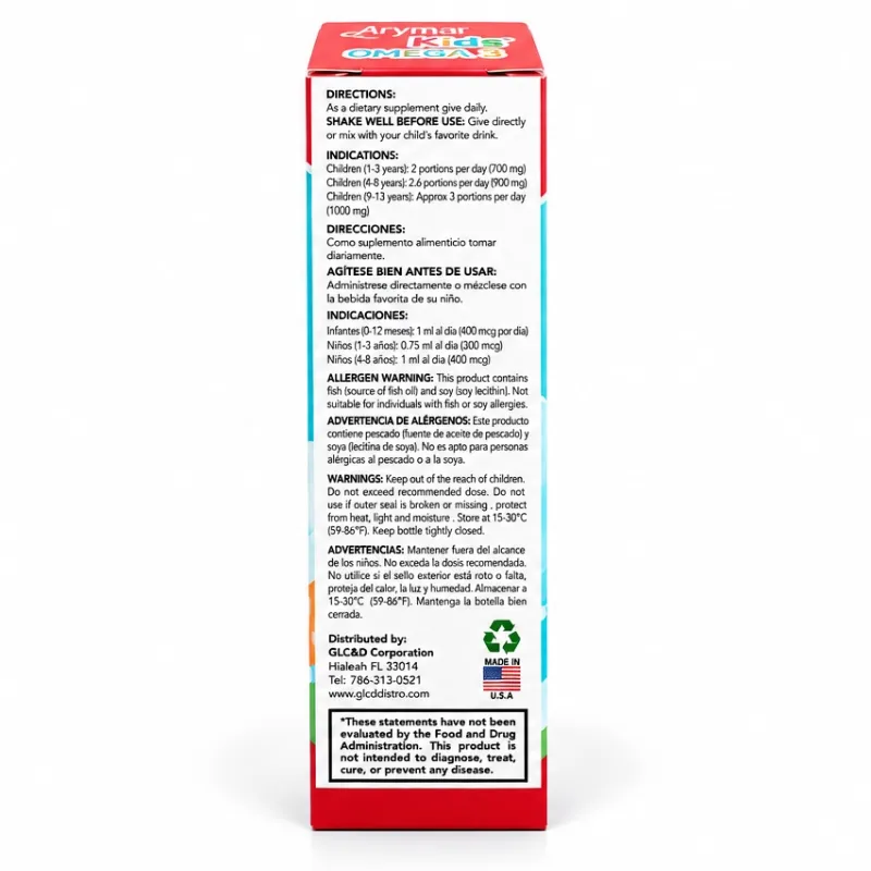 Arymar Kids Omega 3 – Suplemento Infantil Líquido – Sabor Naranja – 2 fl oz (60 ml)