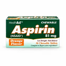 Aspirina Masticable HealthA2Z 81 mg – Sabor Naranja, 36 Tabletas