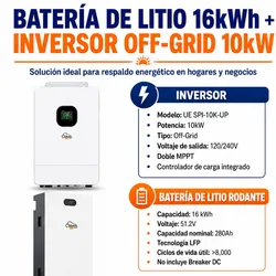 BATERÍA DE LITIO 16 kWh + INVERSOR OFF-GRID 10 kW
