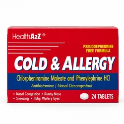 Cold & Allergy – Clorfeniramina + Fenilefrina – Antihistamínico y Descongestionante Nasal – 24 Tabletas