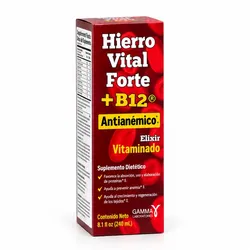 Hierro Vital Forte + B12 – Elixir Vitaminado – Suplemento Dietético de Hierro, Ácido Fólico, Vitamina C y B12 – 8.1 fl oz (240 mL)