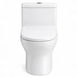 Inodoro de una pieza moderno blanco, descarga superior.