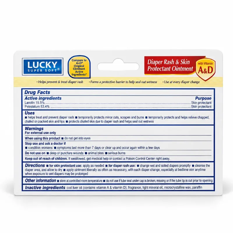 Lucky Super Soft A&D – Ungüento Protector para Rozaduras de Pañal y Piel – 1.25 oz (35.4 g)