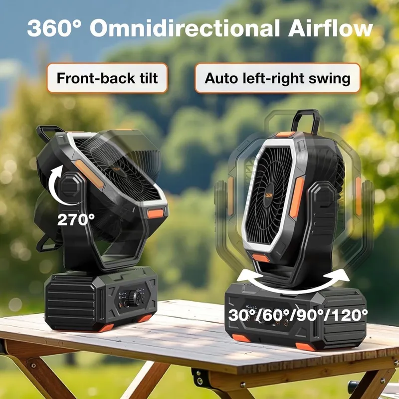 OGERY Ventilador portátil recargable, ventilador de campamento de 30000 mAh para tienda de campaña, RV y al aire libre con hasta 322 horas de funcionamiento, ventilador alimentado por batería