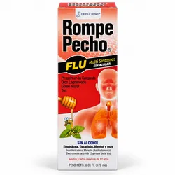 Rompe Pecho FLU Multi Síntomas – Jarabe para Tos y Alergia – Sin Azúcar y Sin Alcohol – 6 fl oz (178 ml)