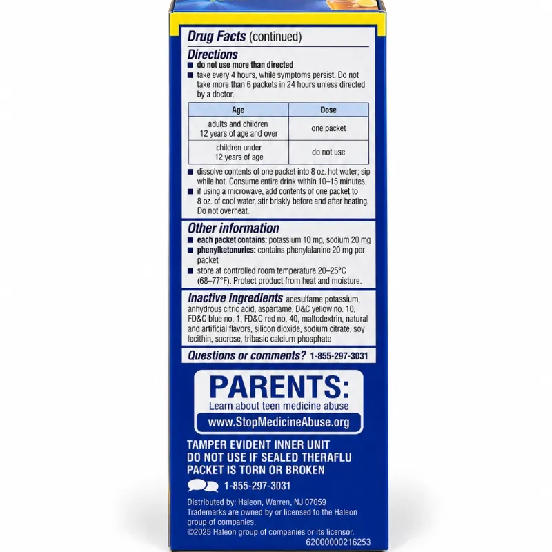 Theraflu Severe Cold Relief – Fórmula de Día – Sabor Miel y Limón – 6 Sobres