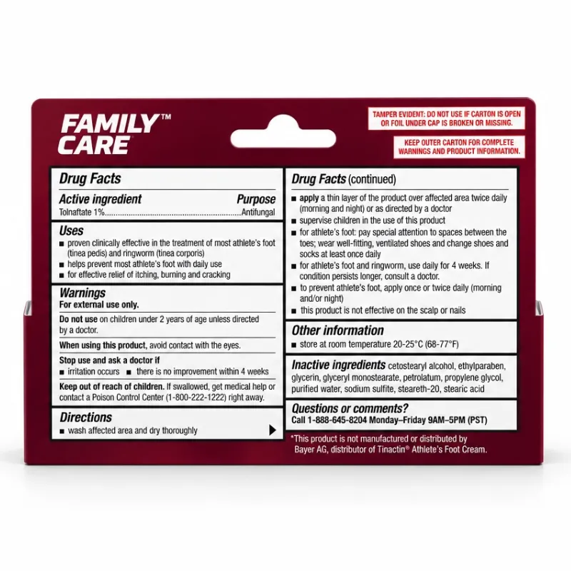 Tolnaftato 1% – Crema Antifúngica Family Care – Original Strength – 1 oz (28 g)
