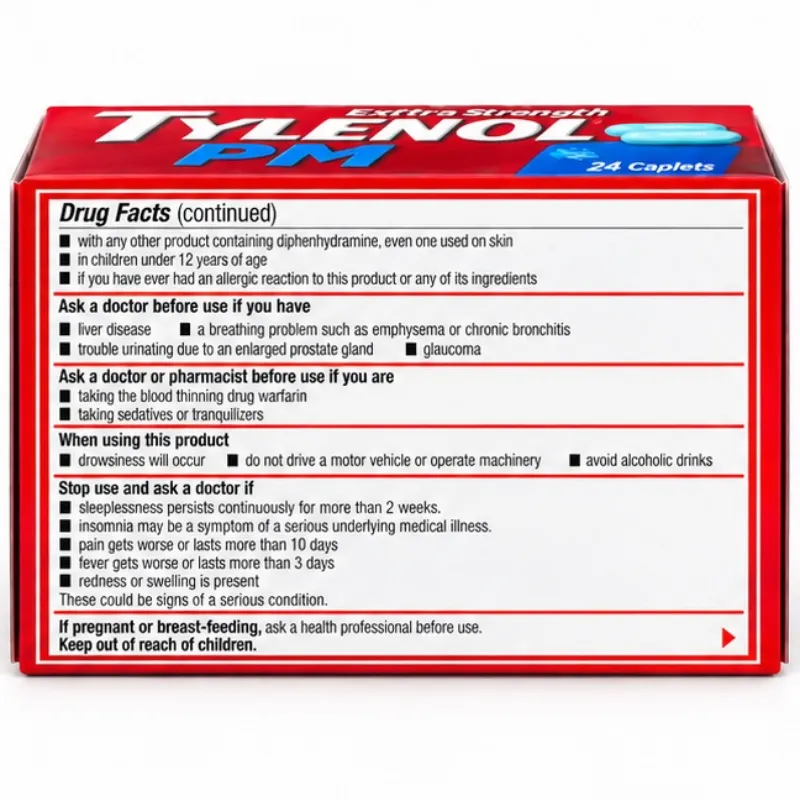 Tylenol PM Extra Strength – Alivio del Dolor + Ayuda Nocturna para Dormir – 24 Capletas