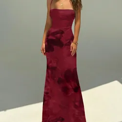Vestido Largo Flores Rojo