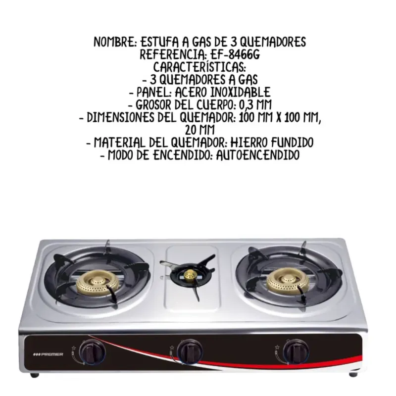 Cocina de gas 3 quemadores 