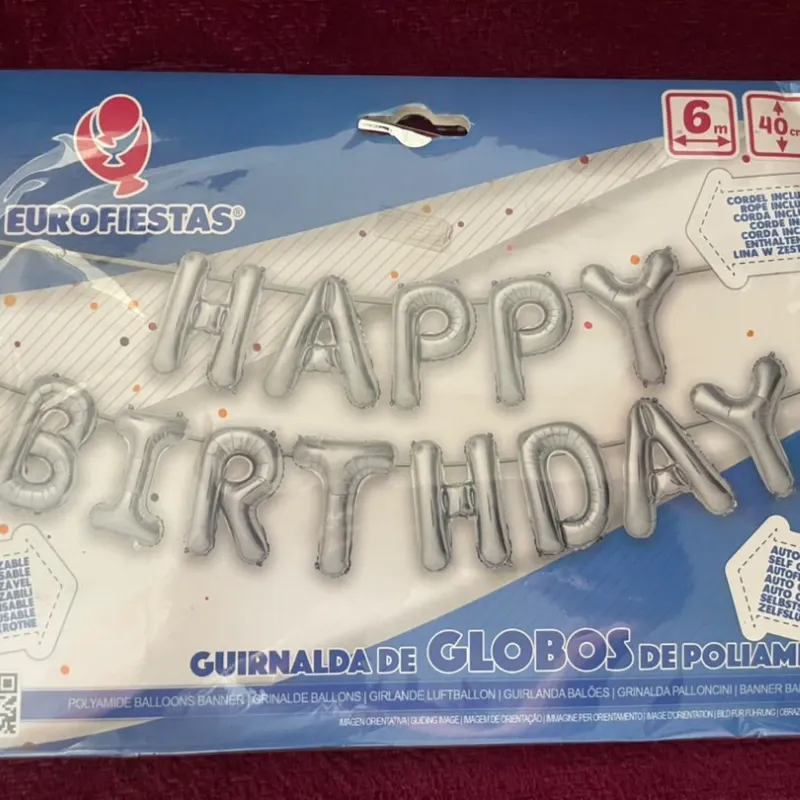 Cartel inflable happy Birthday plateado