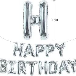 Cartel inflable happy Birthday plateado