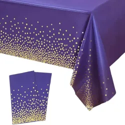 Mantel morado con lunares dorados 