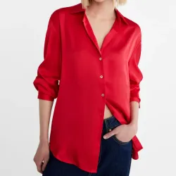 Camisa satén cuello solapa 