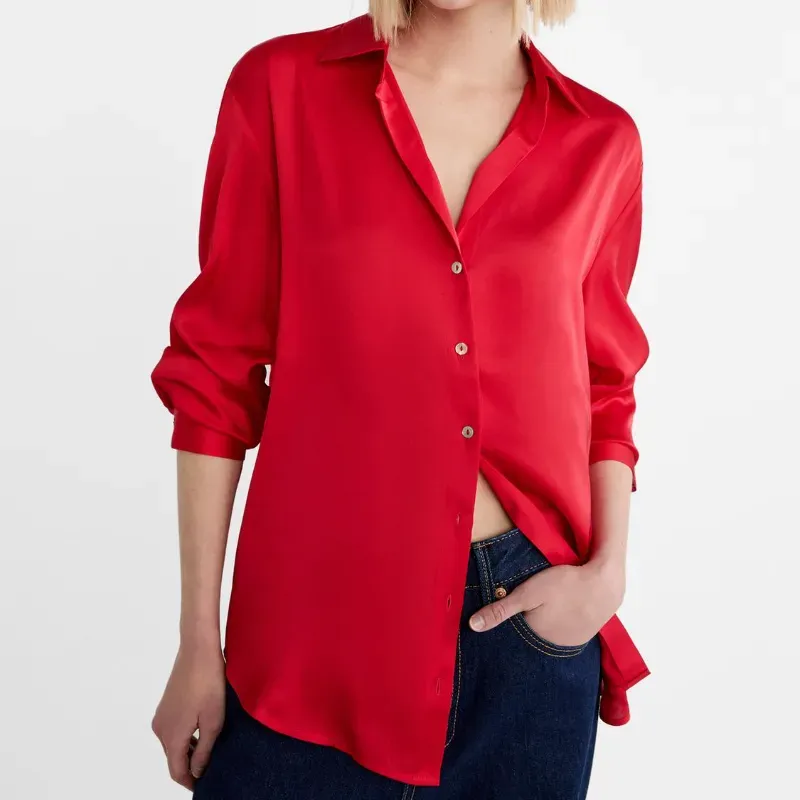 Camisa satén cuello solapa 