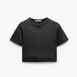 CAMISETA CROP RIB EFECTO LAVADA