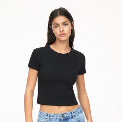 Camiseta cropped canalé
