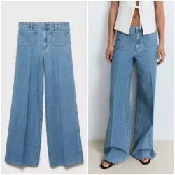 Jeans wideleg bolsillos tiro alto