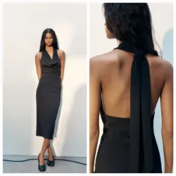 Vestido halter drapeado negro