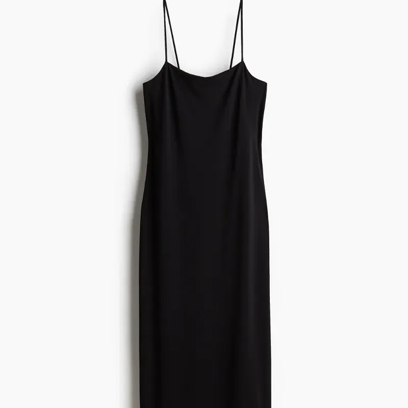 Vestido largo ajustado con tirantes spaguetti