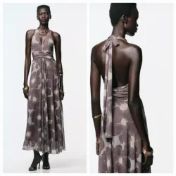 Vestido largo tul estampado