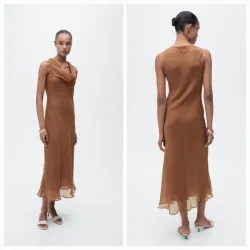 Vestido lyocell cuello drapeado