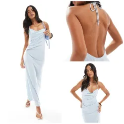 Vestido midi asimétrico cuello halter