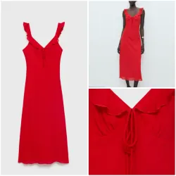 Vestido midi escote volante