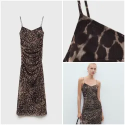 Vestido midi fruncido leopardo